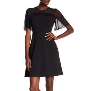 Kensie Bell Sleeve Lace Insert Dress LBD Size 8